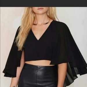 NWT Nasty Gal To the Sky Black Sheer Cape Crop Top